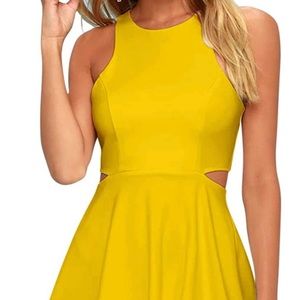 Women’s Cute Bright Short Sleeveless Racerback Flared Swing Dress Side Cutout
